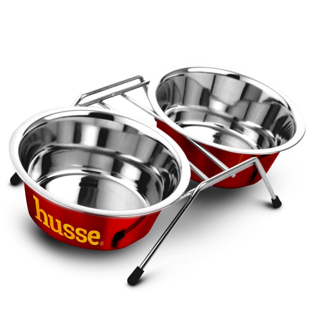 Husse set de două boluri din inox, cu cadru cromat