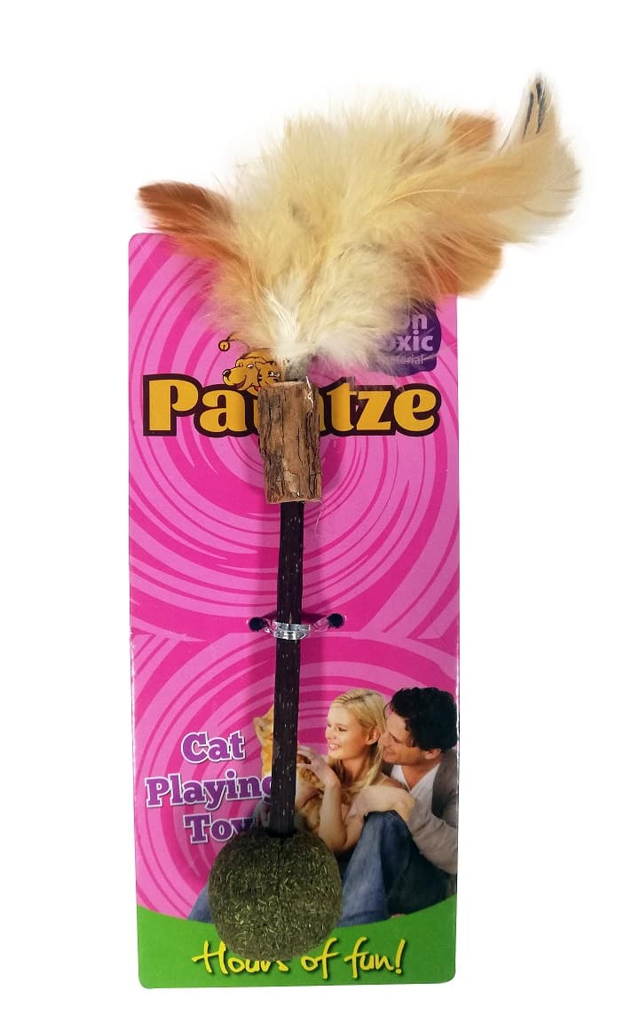 PAIATZE bilă de catnip cu pene, pe băț de matatabi