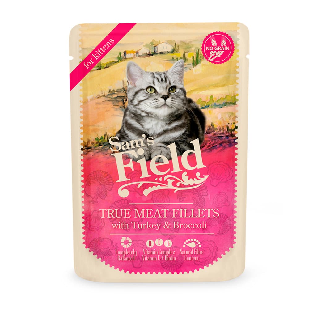 Sam's Field Kitten, Curcan și broccoli, plic, 85 g
