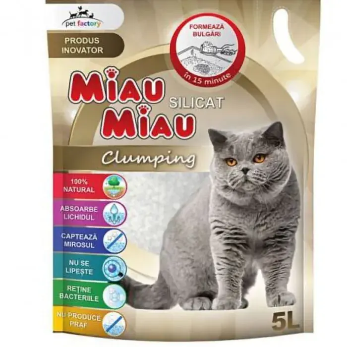 Miau Miau Silicat Clumping, nisip silicat aglomerant, 5 L