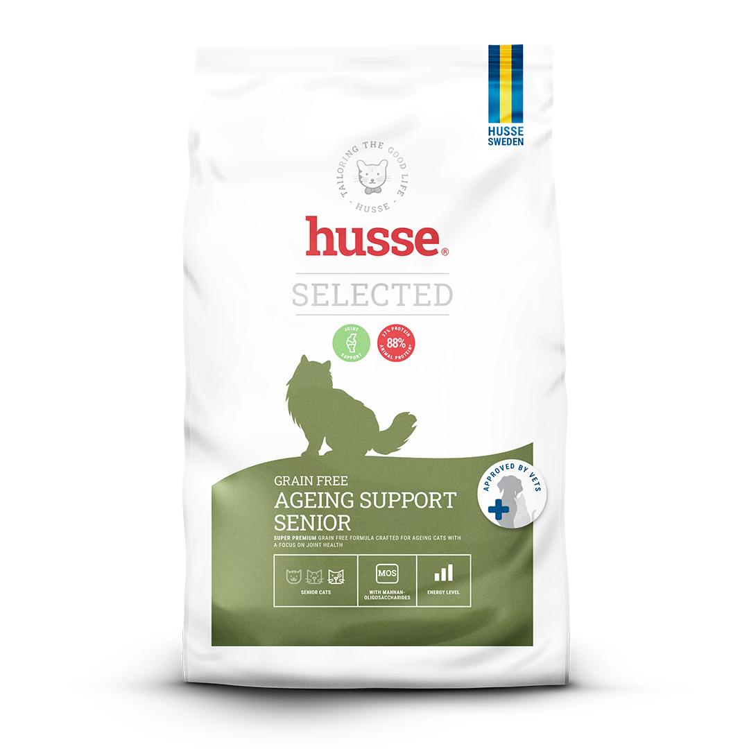 Husse Selected Grain Free Ageing Support Senior, hrană uscată pentru pisici în vârstă