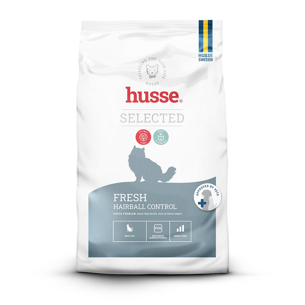 Husse Fresh Hairball Control, hrană uscată cu curcan proaspăt pentru ghemotoace de păr