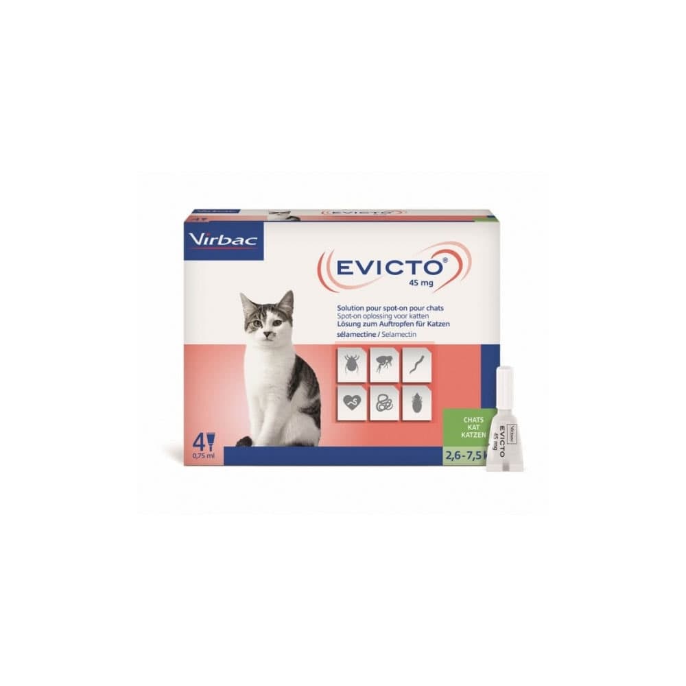 Virbac Evicto, pipetă antiparazitară pentru pisici 2,6-7,5 kg, 45 mg